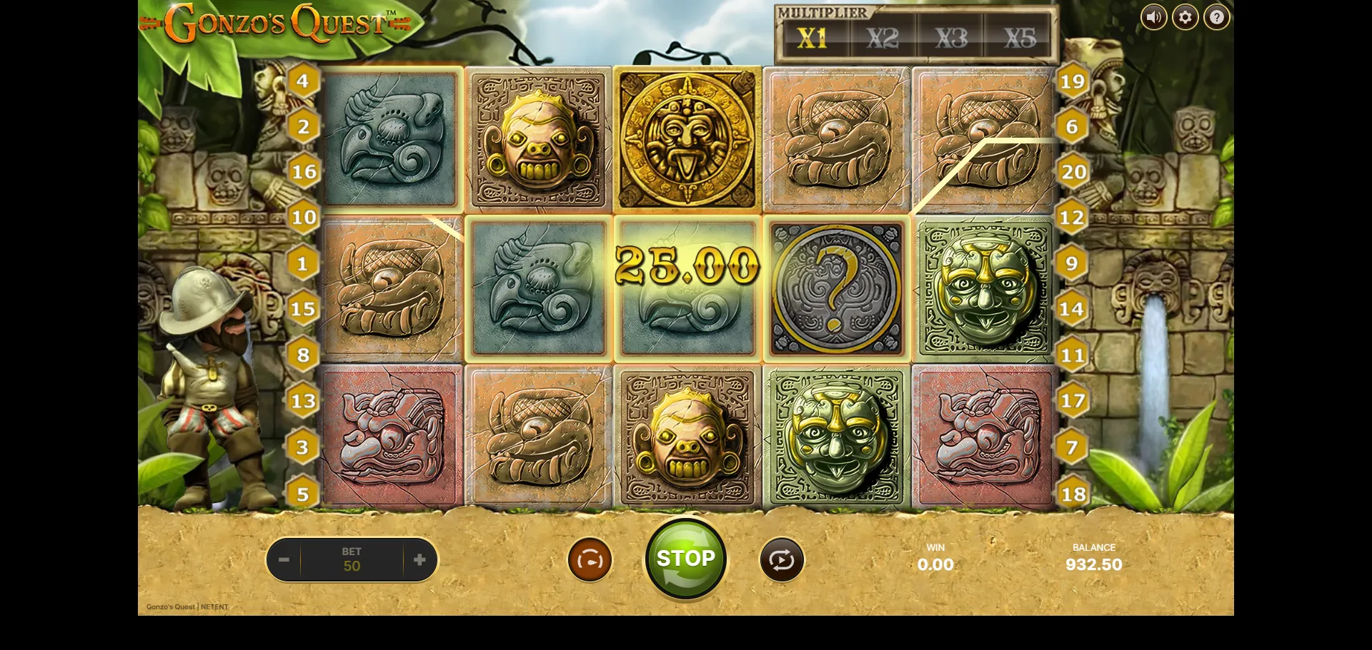 Gonzo's Quest base-game Avalanche win during demo testing